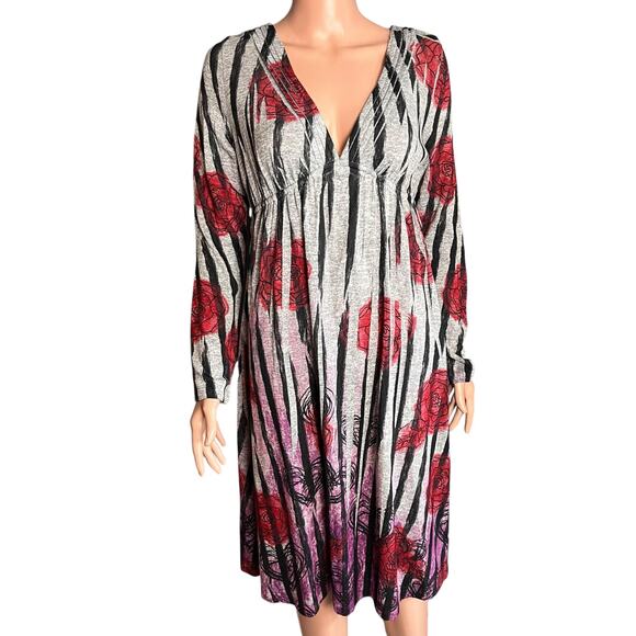 Cocomo New With Tags Lightweight Print Knit Dress Baby Doll Milkmaid Roses Large - Picture 1 of 6